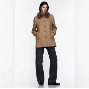 ZARA WOOL BLEND COAT WITH FAUX FUR COLLAR Size XS, M NEW WITH TAG!